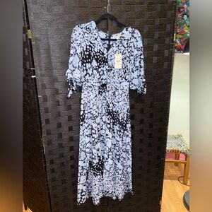 Whistles Blue And Black Floral Animal Neeve Dress
